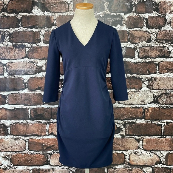 Slate & Willow Maternity Dress Women's XS Extra Small Blue V-Neck Sheath Midi - Picture 5 of 17